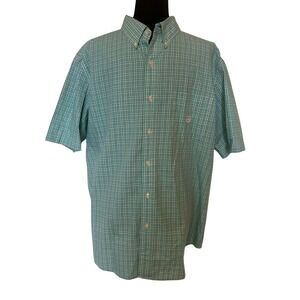 Chaps Spring Green Plaid Casual Button Down Mens Shirt Size‎ Large